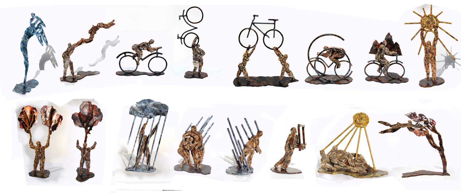 A selection of the Moment to Moment sculptures, 2012-4. Steel, copper, enamel. Sizes variable. Randy Klein sculpture