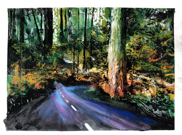 Tree Road, 2021. Enamel on paper, 28cm X 38cm. Private collection